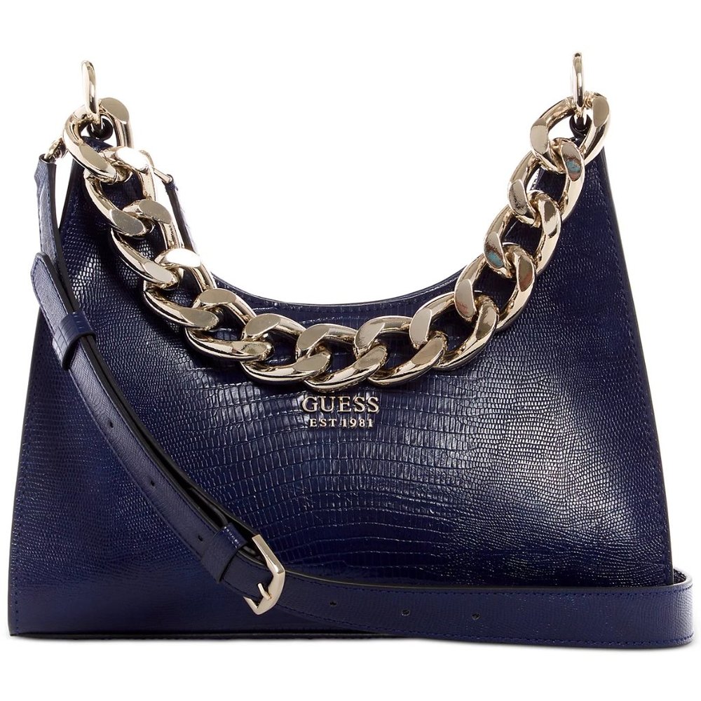 GUESS Tullia Handbag - NAVY SNAKE PRINT Dark Blue Animal Print Office Siren